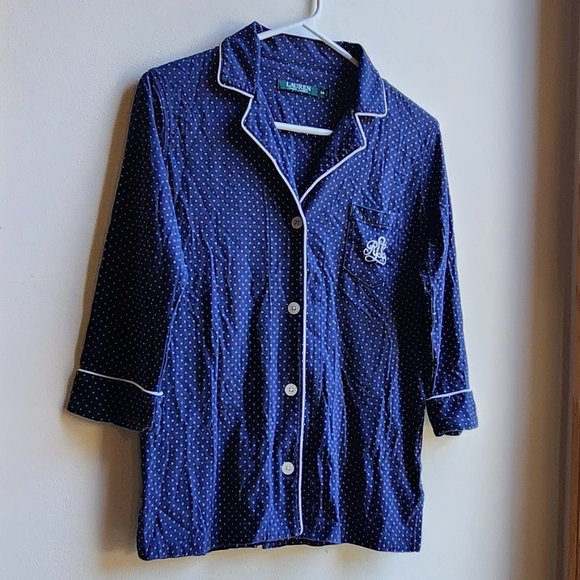 Lauren Ralph Lauren Navy/White Polka Dot Pajama Button Down Shirt Size XS - Picture 4 of 16